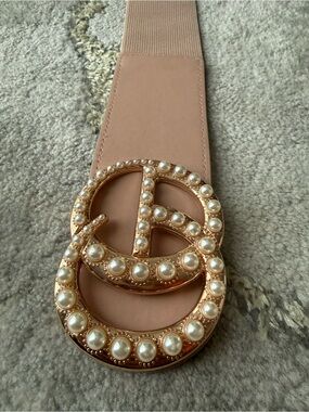 a new day Blush Elastic Belt with Pearl-Studded Gold Buckle